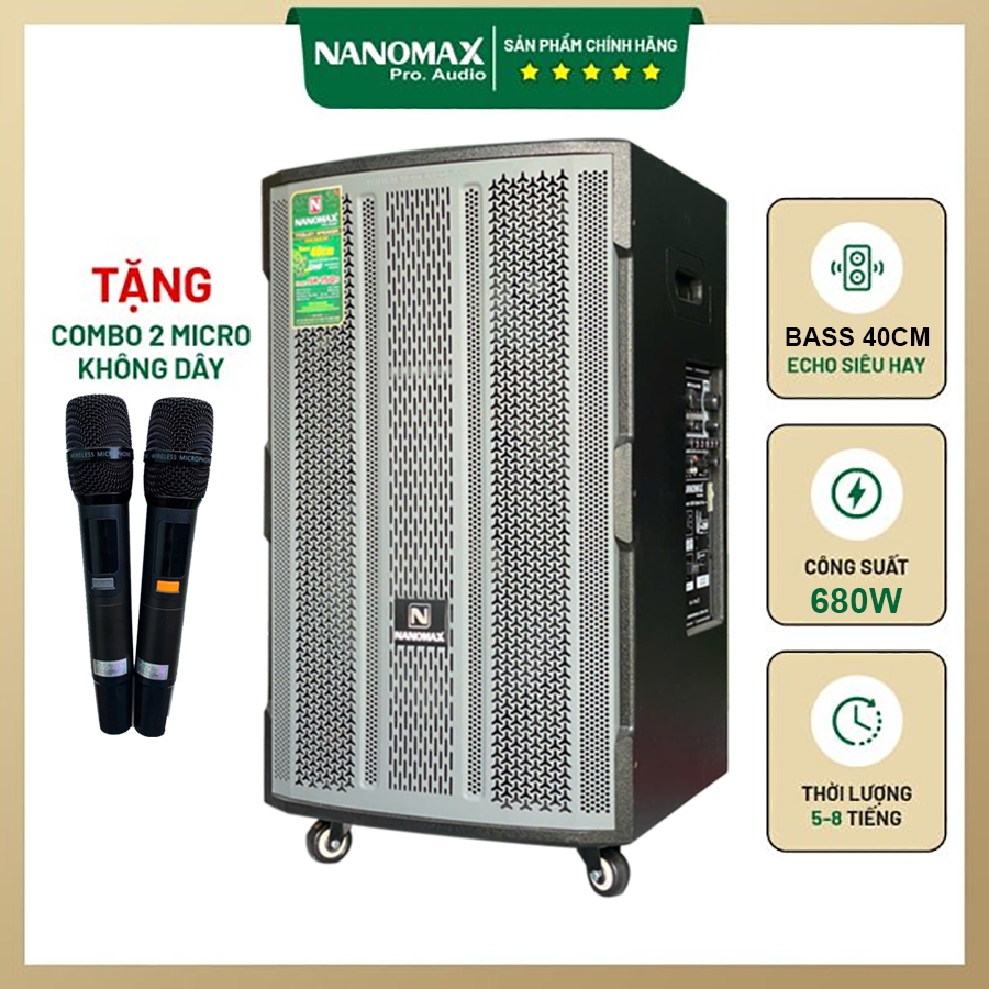 (New 2025) Loa Kéo Nanomax SK-15Q5 680W Bass 40cm | Tặng Kèm 2 Micro Cao Cấp Chống Hú
