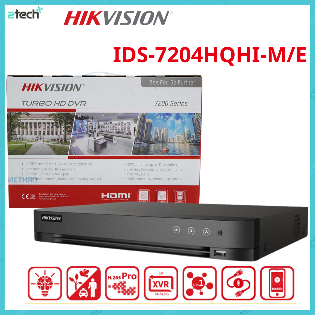 Đầu Ghi Hình 4 Kênh Hikvision DS-7204HQHI-M1/E 5MP Chuẩn Nén H265+ , Bảo Hành 24 Tháng