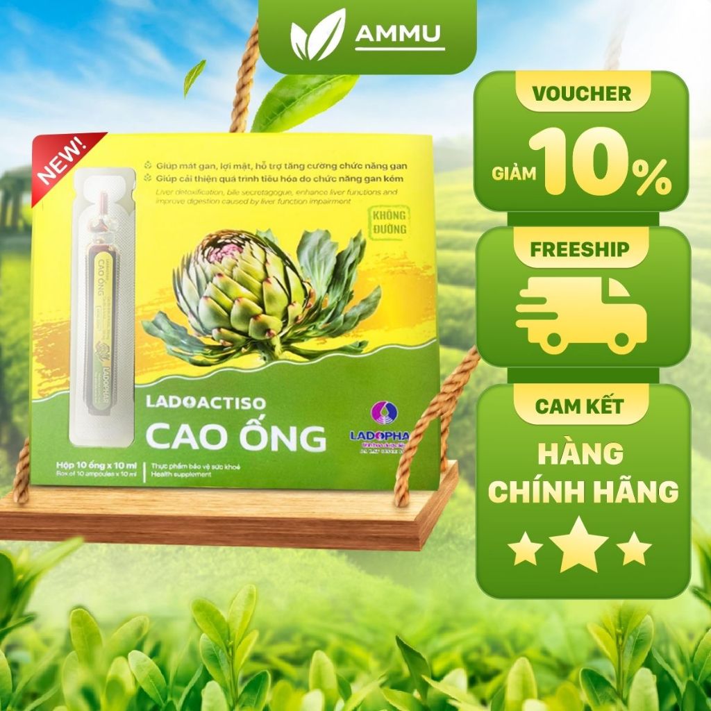 Cao ống atiso không đường LADOPHAR mẫu mới gấp đôi hàm lượng tinh chất atiso hộp 10 ống 10 ml
