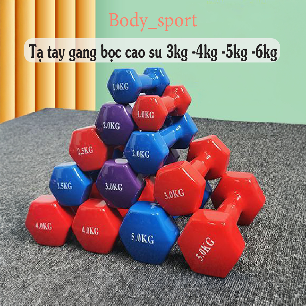Tạ tay 3kg 4kg 5kg 6kg tạ tay gang bọc cao su tạ tập gym yoga tại nhà cho nam nữ