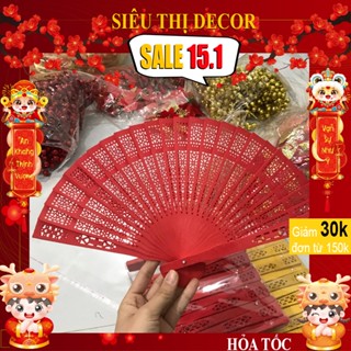 Phụ kiện trang trí Tết Quạt gỗ xếp làm oản tháp bánh nước ngọt