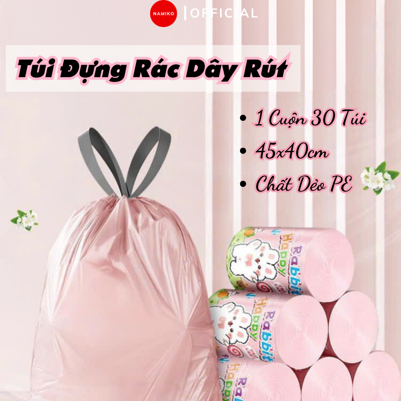 Túi Đựng Rác NAMIKO Cao Cấp 1 Cuộn 30 Túi Siêu Dai Có Quai Xách Không Lo Bẩn Tay