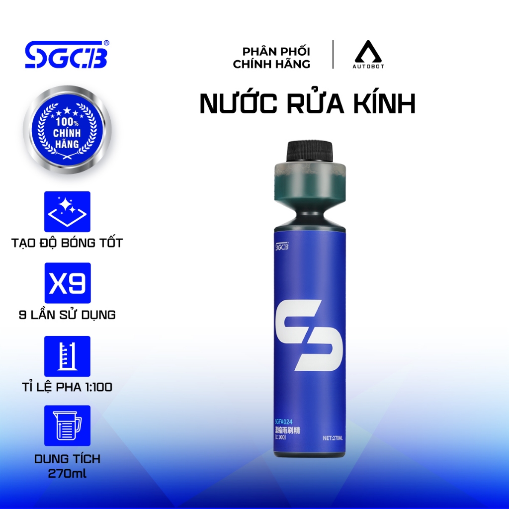 Nước Rửa Kính Chắn Gió Xe Ô Tô SGCB Tạo Bóng Và Sạch Vết Bẩn Dầu Mỡ, Chống Bám Nước 270ML