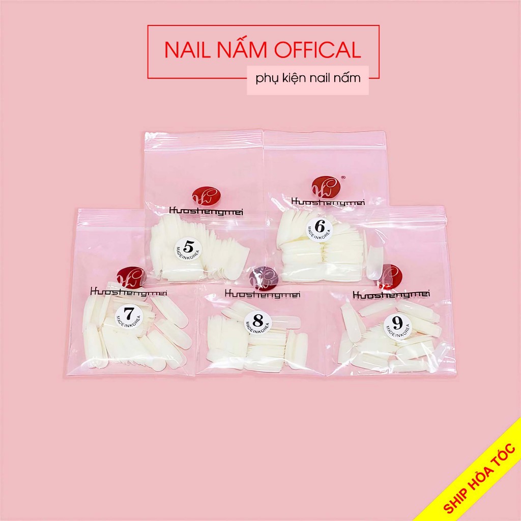 Móng úp vuông lẻ size HSM từ 5-9, gói 50 móng