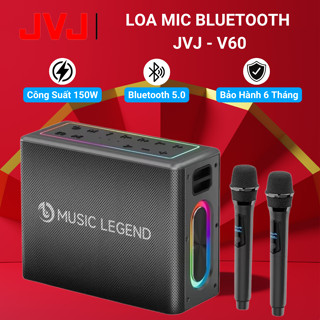 Loa Bluetooth Karaoke 2 Mic JVJ-V60 không dây, Kèm 2 Mic Công Suất Lớn 150W- Bảo Hành 6 Tháng
