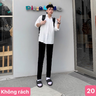 Quần jean nam không rách gối màu đen trơn chất bò co dãn 4 chiều đẹp form dáng skinny boy phố Havado Ms20 mẫu mới