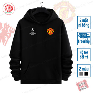 Áo hoodie MU form rộng size 38kg đến 85kg chất nỉ bông - Áo khoác nỉ nam nữ có mũ in logo Man United - Gokis shop