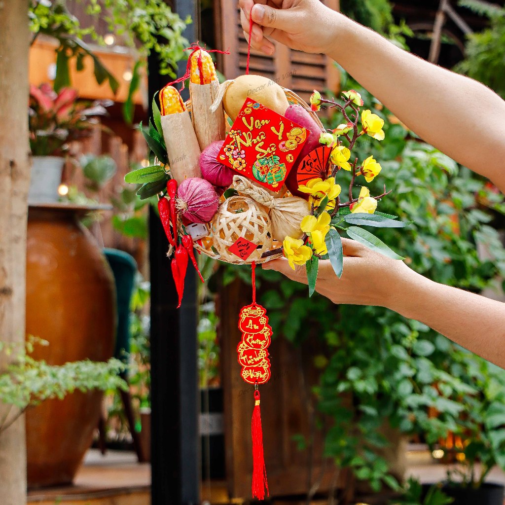 Mẹt Nông Sản Rau Củ H99 Kèm Đèn Trang Trí Decor Tết