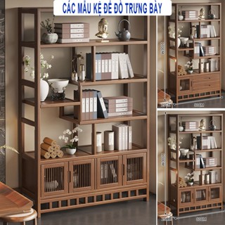 Kệ để đồ trưng bày bằng gỗ tre phong cách cổ điển - Tủ để đồ decor phòng khách đẹp, Giá để đồ trưng bày nhiều ngăn 1m7
