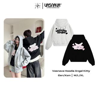 Hoodie Zip Boxy nỉ bông Vasnava Angel Kitty Thêu Hiệu Ứng Lông - Áo khoác Boxy Zip 2 đầu Nam Nữ - Top Women