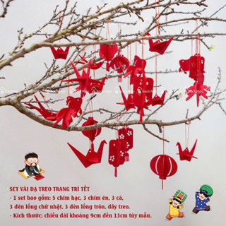 Set Treo Tết 17 Hình Vải Dạ Họa tiết Chim Hạc, Chim Én, Đèn Lồng Trang Trí Năm Mới