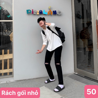  Quần jean nam rách gối màu đen trơn chất bò cao cấp co dãn 4 chiều đẹp form dáng skinny boy phố Havado D50 mẫu mới 