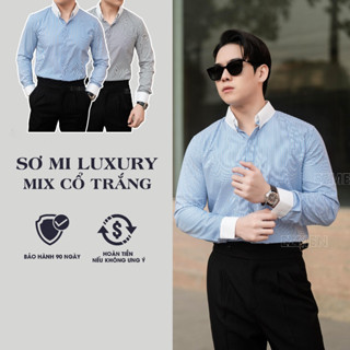 Sơ Mi Kẻ Ezmen Phối Cổ Nam Chất Liệu Vải Lụa Chống Nhăn, Thoáng Mát