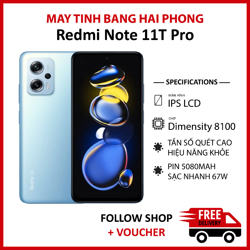 Điện thoại Xiaomi Redmi Note 11T Pro rom quốc tế, RAM 8/128GB màn 6.6 inch 144Hz chip Dimensity 8100