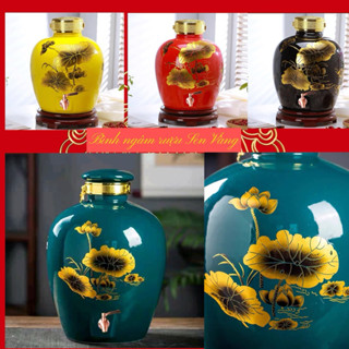 Bình ngâm rượu gốm sứ cao cấp Sen Vàng 5 lít, 10 lít, 18 lít