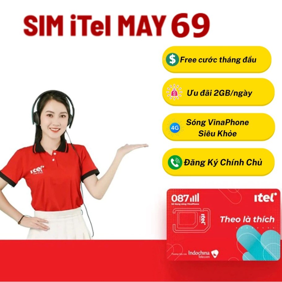 Sim 4G Itel Free Cước Tháng Đầu, Ưu Đãi 90GB/Tháng (3GB/Ngày), Sóng Vinaphone, DK Chính Chủ