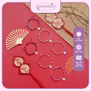 Vòng tay đá năng lượng khắc tên theo yêu cầu JEWELRYOU dây sáp mix bi bạc 925 xinh xắn - Jew133