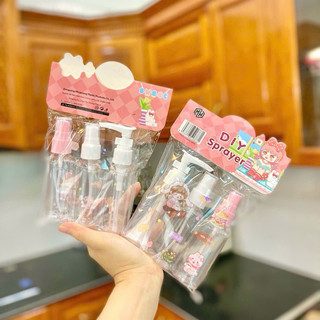 Set 3 chai chiết mỹ phẩm có vòi 100ml kèm sticker dán, lọ chiết chất lỏng tiện dụng