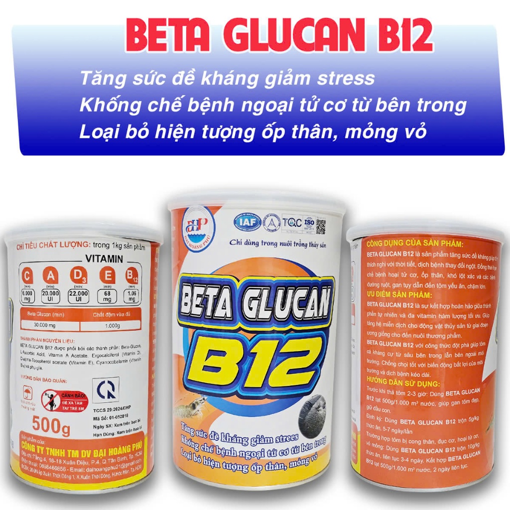 BETA GLUCAN B12 - GIẢM STRESS, TĂNG ĐỀ KHÁNG, KHỐNG CHẾ BỆNH HOẠI TỬ CƠ, LOẠI BỎ ỐP THÂN, MỎNG VỎ