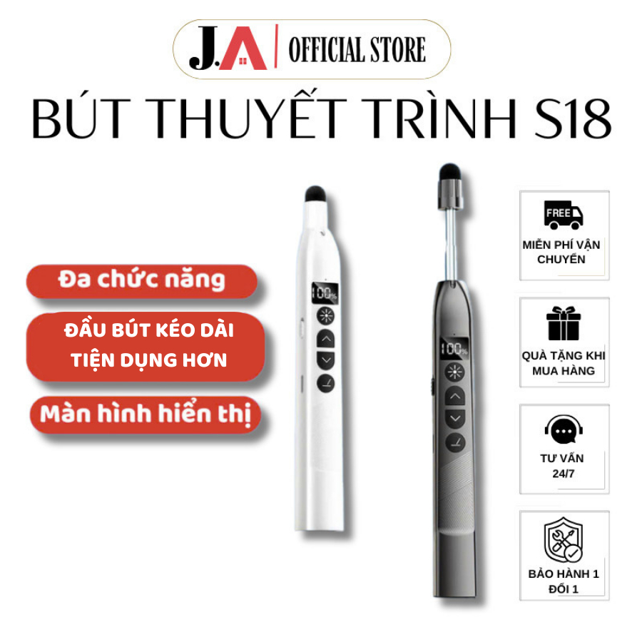 Bút trình chiếu slide powerpoint S18 laser thuyết trình không dây pin sạc điều khiển từ xa (JA OFFIC