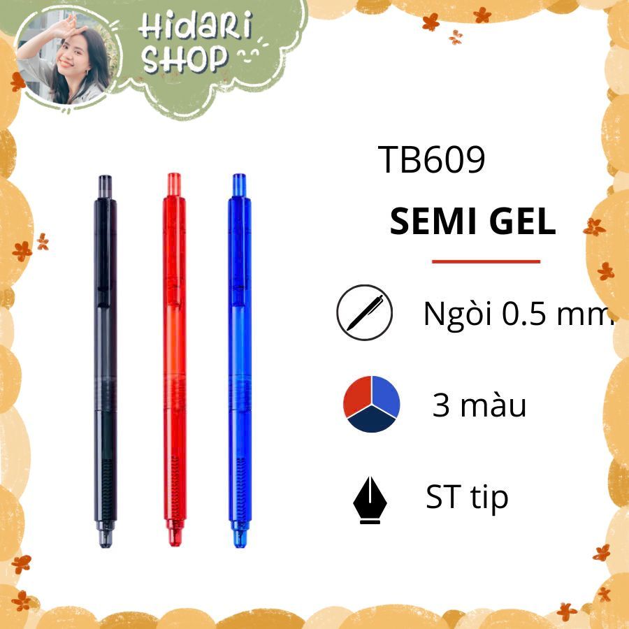 Bút Beifa SemiGel - TB609 Mực Xanh Đen Đỏ - Hidari