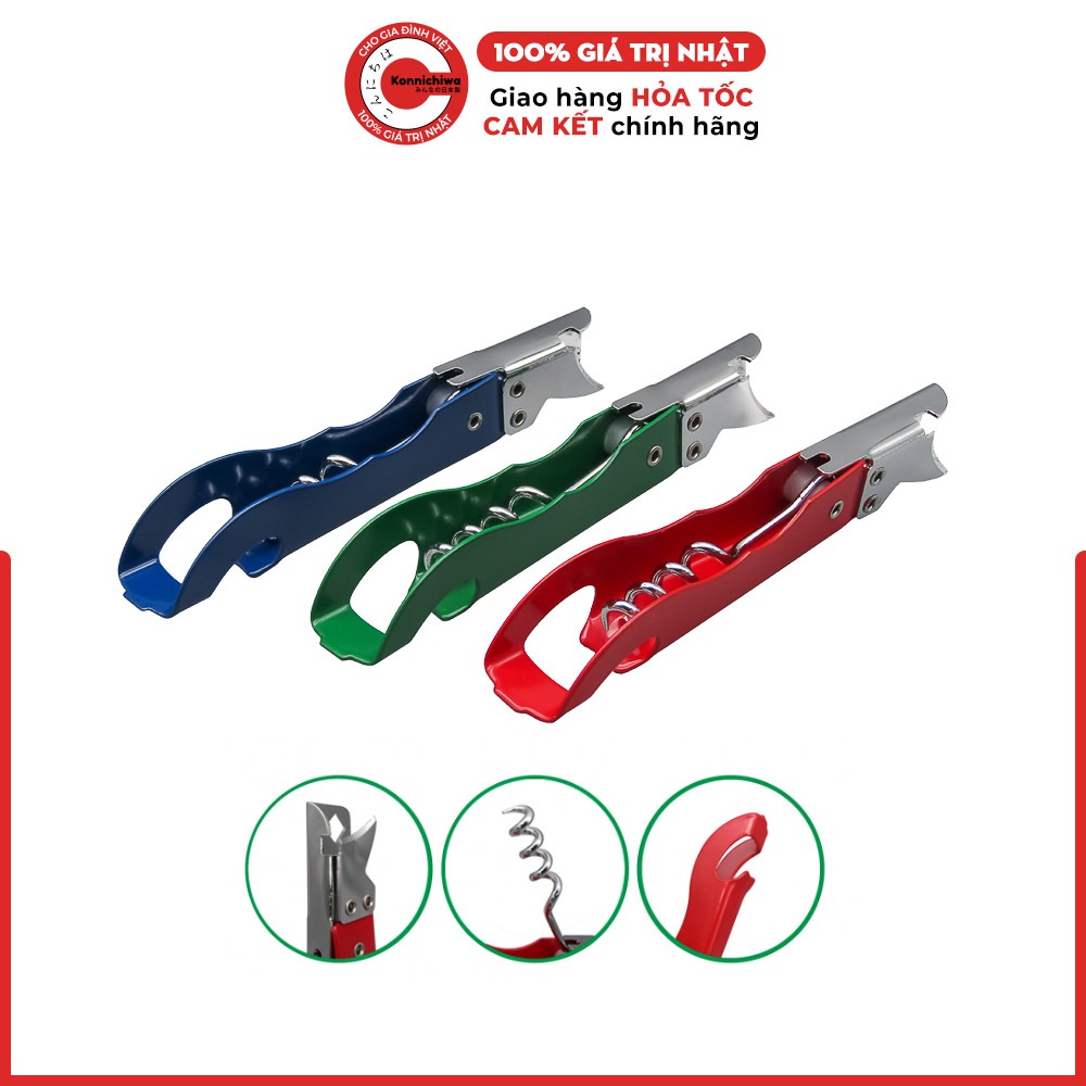 Dụng cụ mở đa năng Nhật Bản Eko Kurino 3in1 mở nắp chai, nút rượu vang, khui đồ hộp - 4953624001365