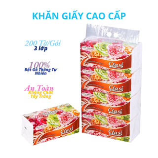 Lốc 4 Gói Khăn Giấy Rút Lụa Clasi Hoa Hồng MyLan 3 Lớp siêu dai, mềm mịn, 200 Tờ/Gói