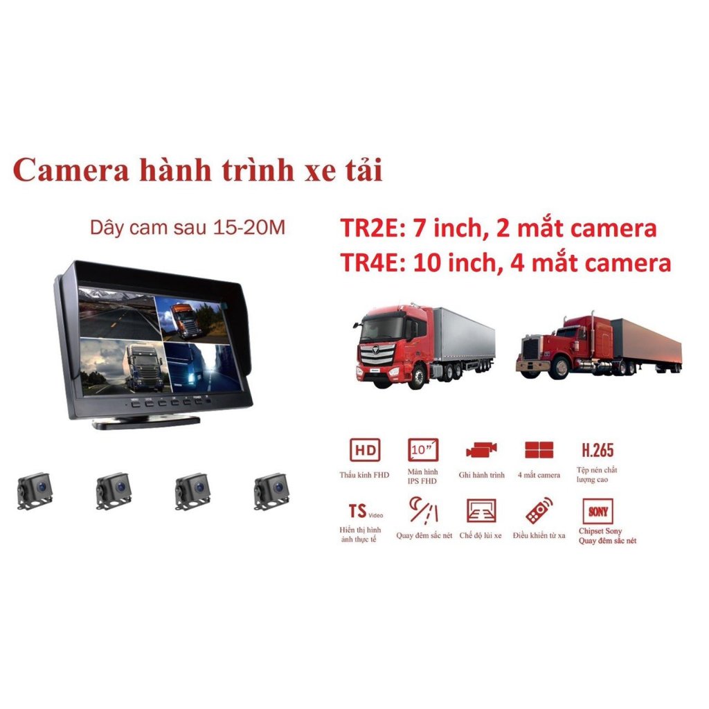 Camera 360 Xe Tải FULL HD, Định Vị & Theo Dõi Từ Xa, Bộ Màn Hình 7 Inch & Camera Lùi Xe Tải