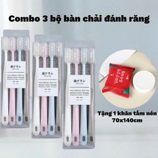   Tặng 1 khăn tắm nén  Combo 3 bộ bàn chải đánh răng có hộp bảo vệ tiện lợi cho việc đi du lịch 