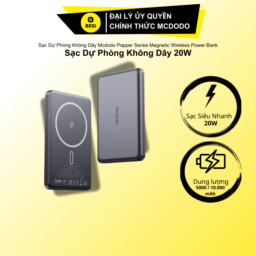 Sạc Dự Phòng Hít Nam Châm Mcdodo 20W | Tùy Chọn 5000/10000mAh, Siêu Mỏng