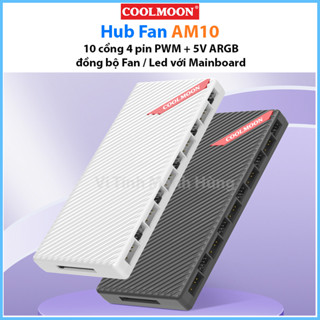 Hub Fan CoolMoon AM10, 10 cổng 4 pin PWM + 5V ARGB, đồng bộ Fan / Led với Mainboard.