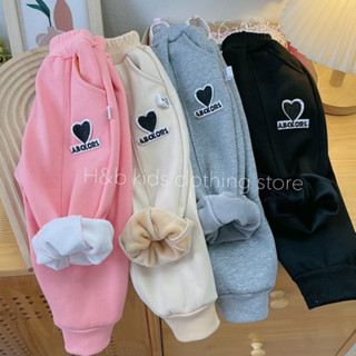 Quần nỉ lót lông bé gái, quần nỉ lót nhung TRÁI TIM, Quần dài thu đông cho bé gái size 8 -28kg