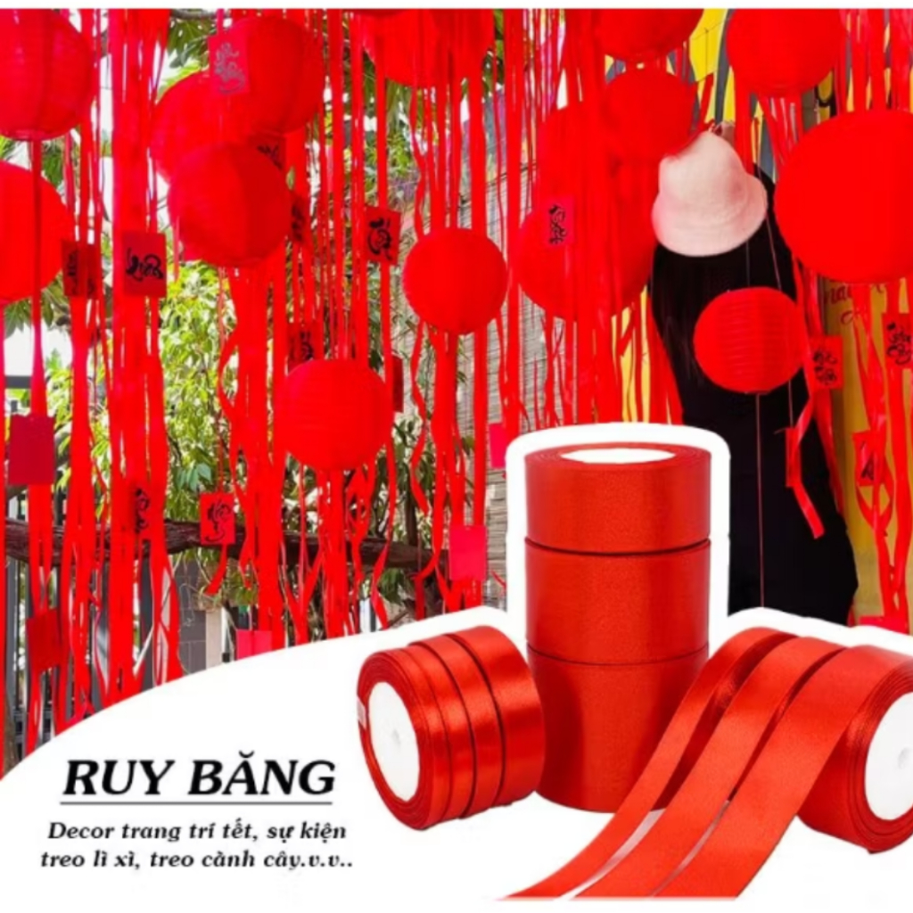 Cuộn ruy băng Đỏ bản 4cm/ 2cm/1cm trang trí Lễ Tết 2025 , làm đồ DIY