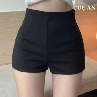 Quần short nữ màu đen cạp cao tôn dáng bó sát,quần đùi nữ eo cao có khóa kéo Cao Cấp Quảng Châu MÃ [ONE027]