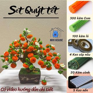  Set làm hoa TẾT đào đỏ mai vàng cây quýt,đào hồng bằng Kẽm nhung để bàn trang trí TẾT siêu xinh 