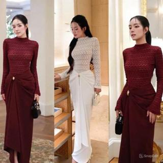  Set   áo + chân váy  áo ren phối chân váy lụa dài D63 