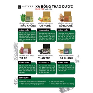 Xà bông Tắm Thảo Mộc Vietket - 100gr - Làm sạch, ngừa mụn, sáng da, hương thơm thư giãn.