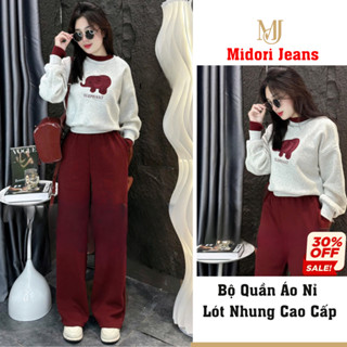 Bộ nỉ nữ thu đông in hình voi chất mịn cao cấp, Set đồ nữ thu đông lót nhung trong NM84 Midori Jeans