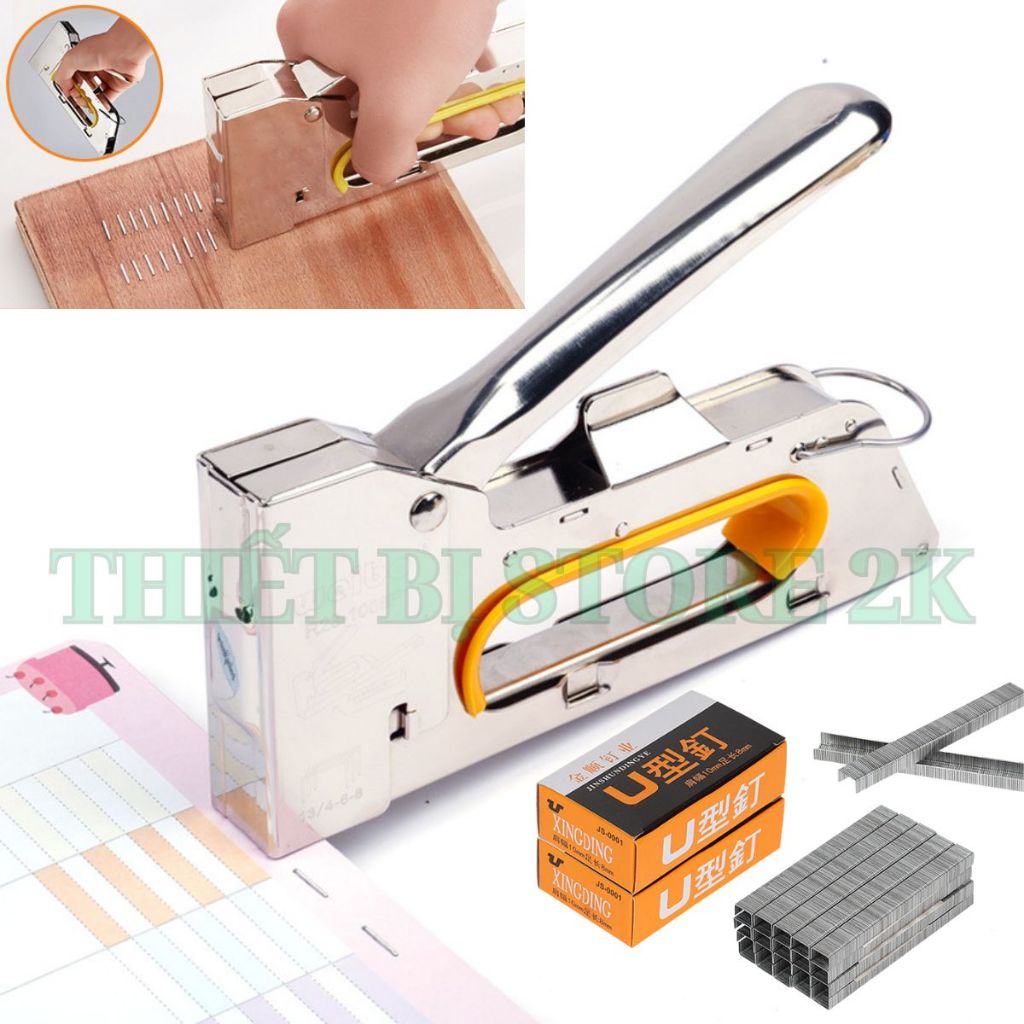 Máy bắn ghim tay, súng bấm ghim cầm tay ghim gỗ khung tranh tường đa năng tặng kèm 1 hộp đinh ghim.