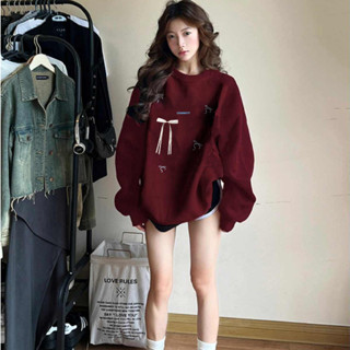  Áo sweater đỏ nữ nơ mùa đông Local brand Salute áo khoác 