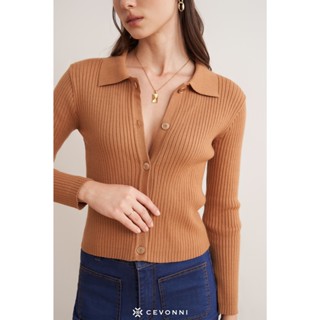 Áo Len Cardigan Cổ Bẻ Dài Tay CEVONNI Dáng Lửng Cài Cúc CV9454