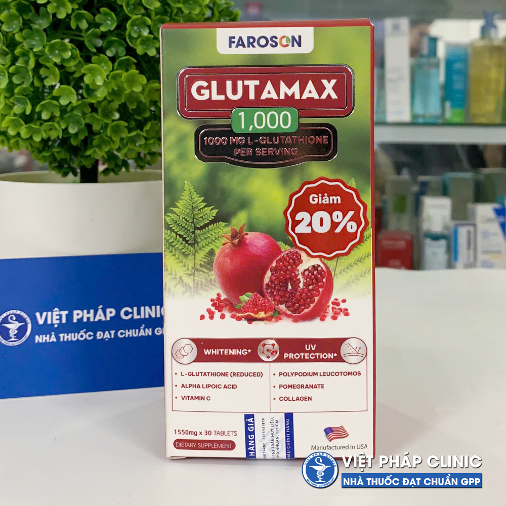 Viên Uống Trắng Da Glutathione Faroson Glutamax 1000 làm đều màu da, mờ thâm Chính hãng
