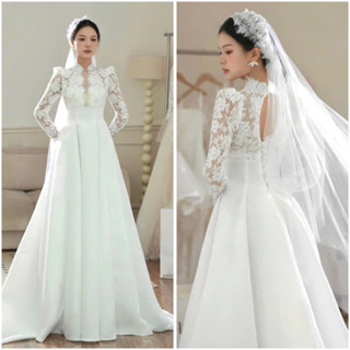 Váy Cưới Cô Dâu Tay Dài Xoè Ren Mi Thêu Hoa Cho Dâu Đi Bàn Dự Tiệc Size SML V830 AĐ BOUTIQUE