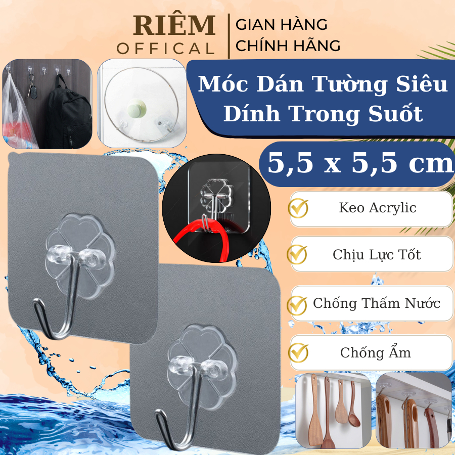Móc Dán Tường Siêu Dính Trong Suốt Móc Treo Tường Chịu Lực Tốt Chống Nước Chống Ẩm Đa Năng RIEM