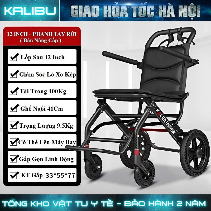Xe lăn gấp gọn KALIBU, xe lăn du lịch xách tay nhẹ nhàng cho người già, người bệnh - NÂNG CẤP NHIỀU 