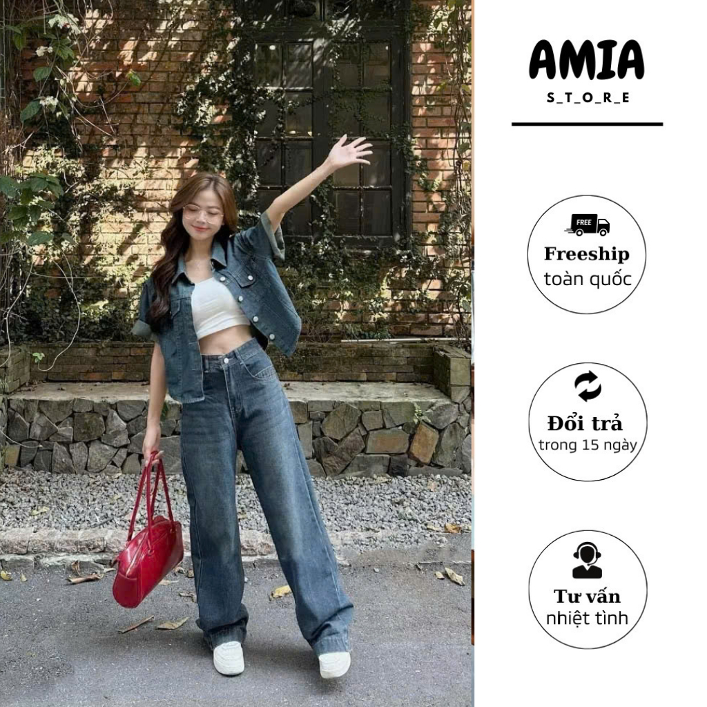 Quần jeans trơn basic ống suông amiastore