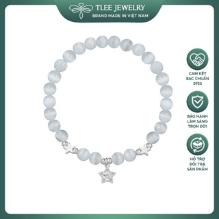 Lắc tay bạc nữ TLEE đá mắt mèo trắng size đá 6mm treo Charm ngôi sao lấp lánh TLEE JEWELRY LT0311