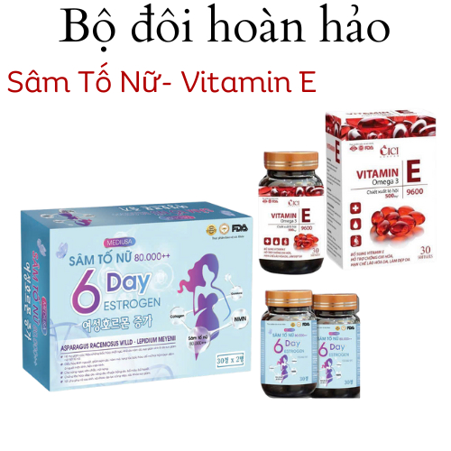 Combo Cải thiện nội tiết tố, đẹp da, mờ nám sạm, Sâm tố nữ và Vitamin E Đỏ (Liệu trình 1 tháng)