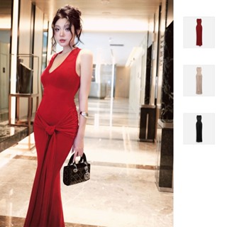 Đầm Dài Nữ Sleeveless Wrap Waist, Chất Vải Thun Nhũ Thoải Mái, WDD074, SOMEHOW