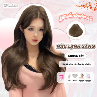 Thuốc nhuộm tóc màu Nâu, Thuốc nhuộm tóc Nâu Lạnh Sáng không cần tẩy tóc - Minhair tặng kèm bao tay, trùm tóc, bịt tai